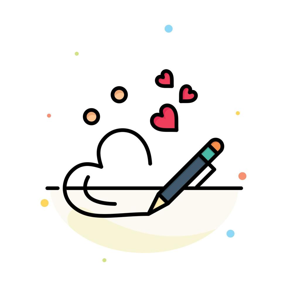 Pen Love Heart Wedding Abstract Flat Color Icon Template vector