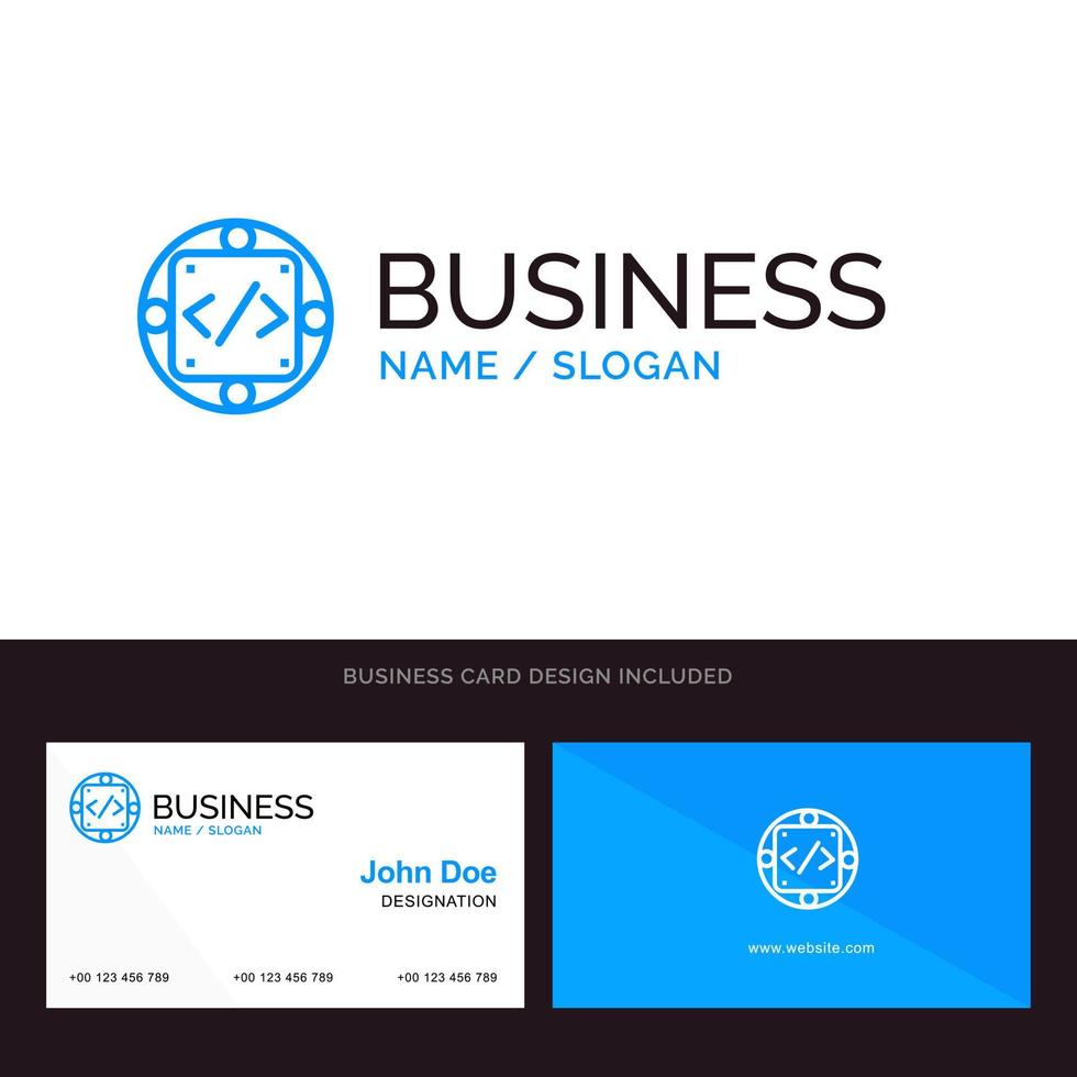 código de producto de gestión de implementación personalizado logotipo de empresa azul y plantilla de tarjeta de visita diseño frontal y posterior vector