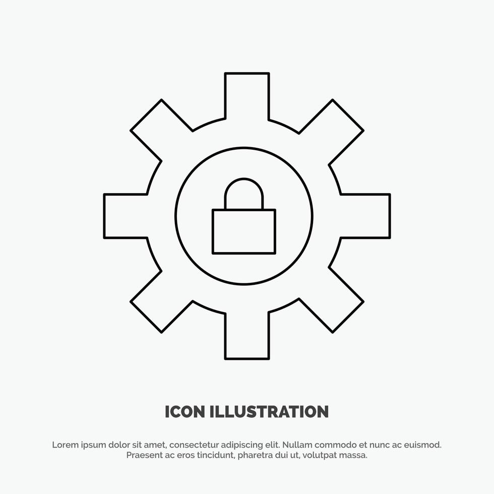 Gear Setting Lock Support Line Icon Vector