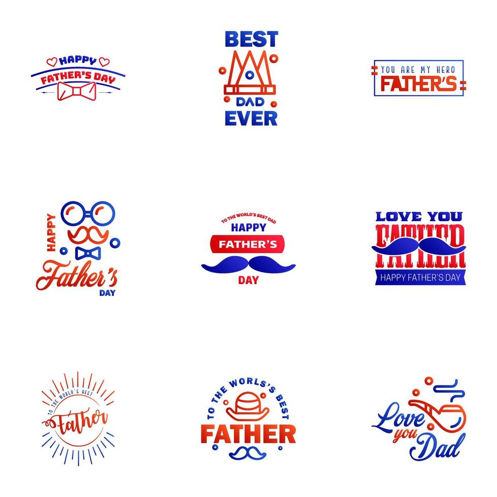 Love You Papa Card Design for Happy Fathers Day Typography Collection 9 Blue and red Design Editable Vector Design Elements
