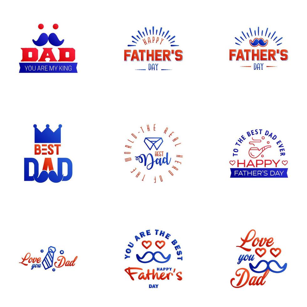 tarjetas de felicitación del día del padre feliz set 9 letras de tipografía vectorial azul y roja que se pueden utilizar para imprimir pancartas eres el mejor diseño de texto de papá elementos de diseño vectorial editables vector