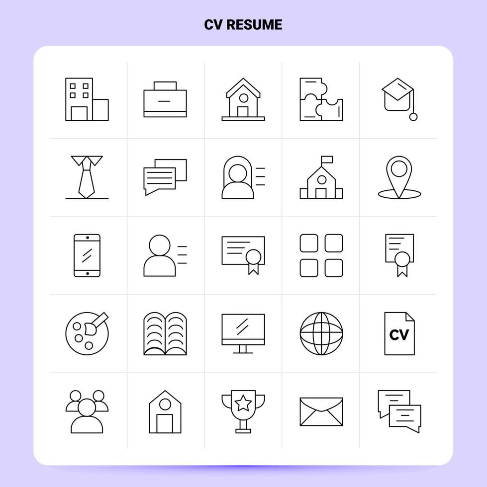 OutLine 25 CV Resume Icon set Vector Line Style Design Black Icons Set Linear pictogram pack Web and Mobile Business ideas design Vector Illustration