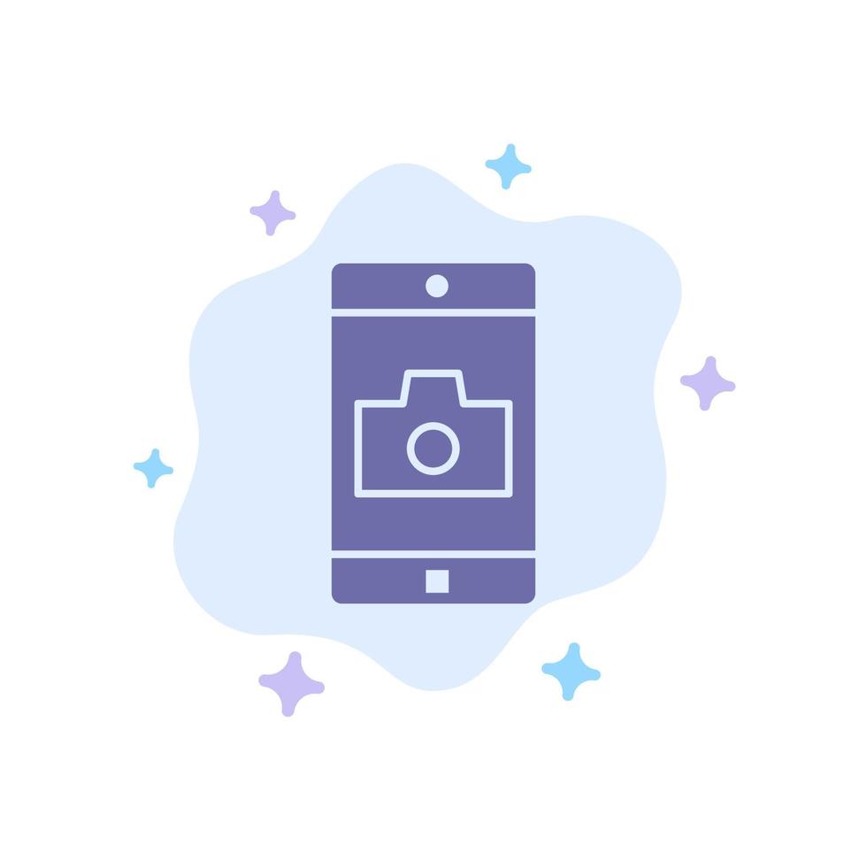 Application Mobile Mobile Application Camera Blue Icon on Abstract Cloud Background vector