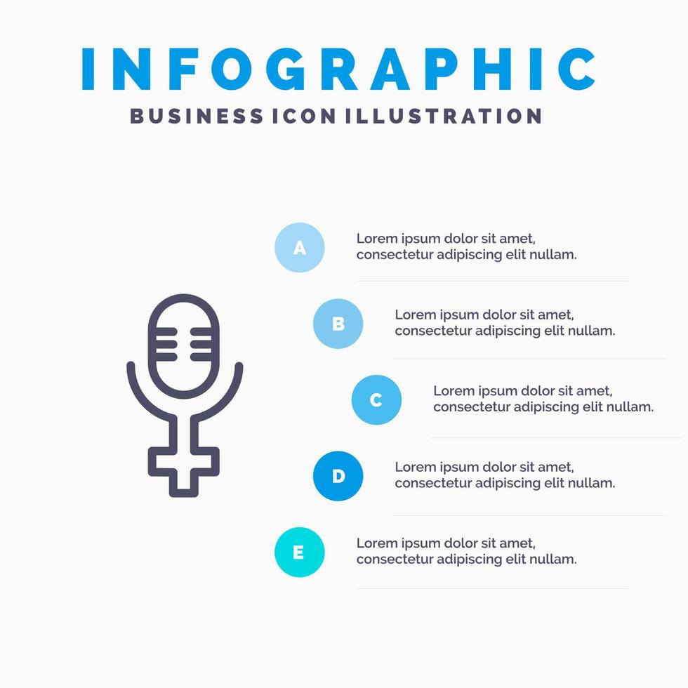 plantilla de infografía azul de registro de micrófono plantilla de icono de línea de vector de 5 pasos