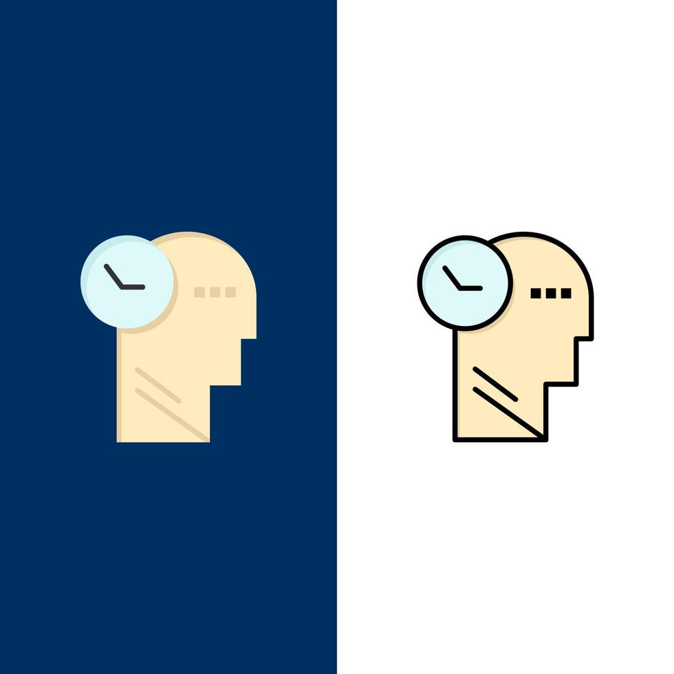 Time Mind Thoughts Head  Icons Flat and Line Filled Icon Set Vector Blue Background