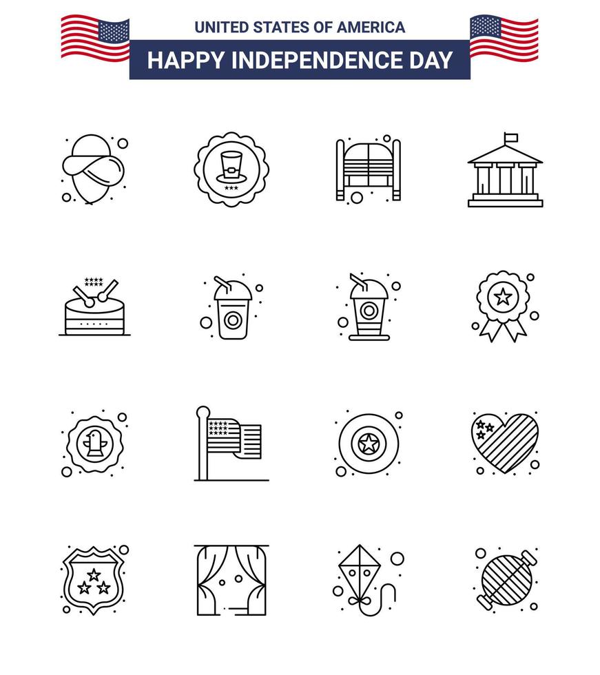 16 iconos creativos de ee.uu. signos de independencia modernos y símbolos del 4 de julio de instrumentos puertas de ee.uu. banco americano editable día de ee.uu. elementos de diseño vectorial vector