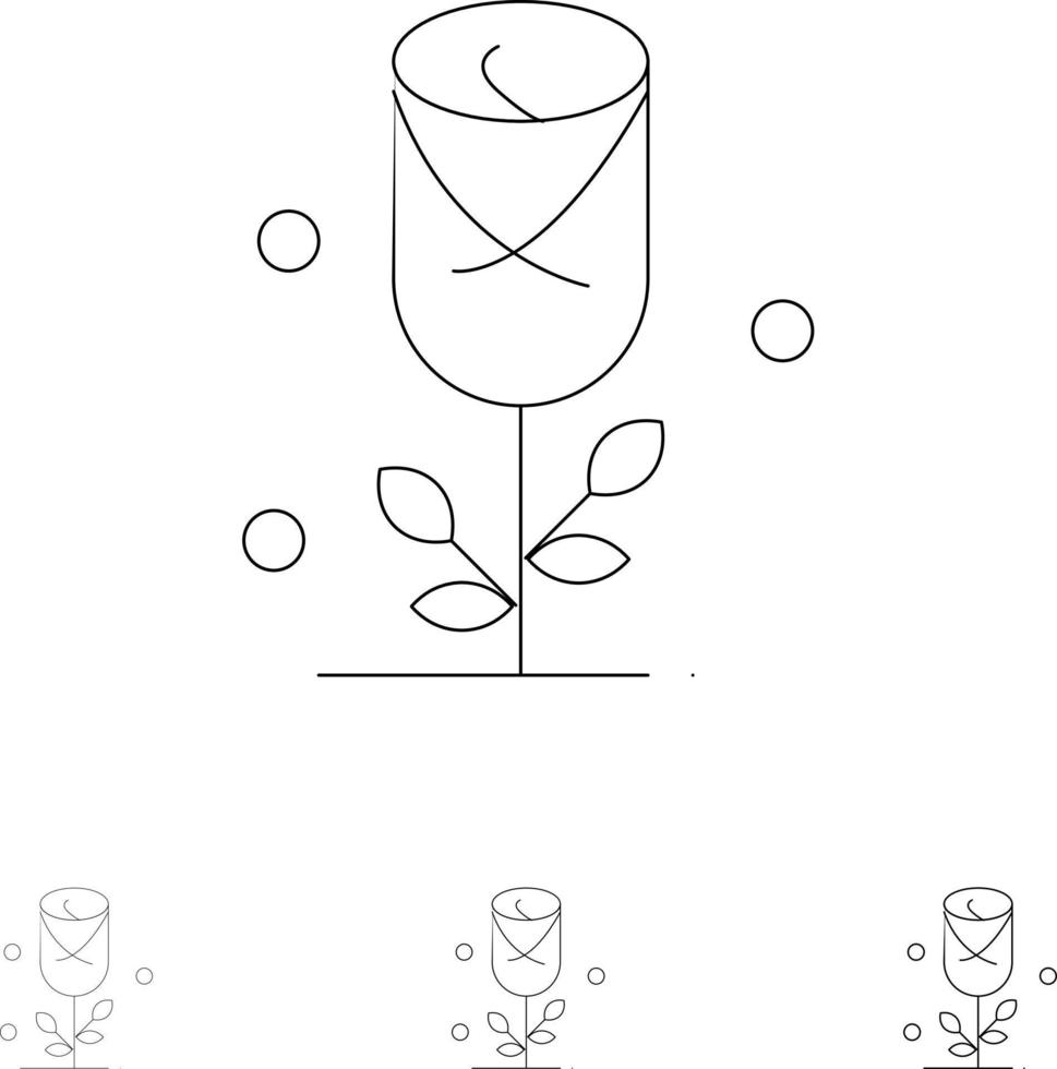 Flower Love Heart Wedding Bold and thin black line icon set vector