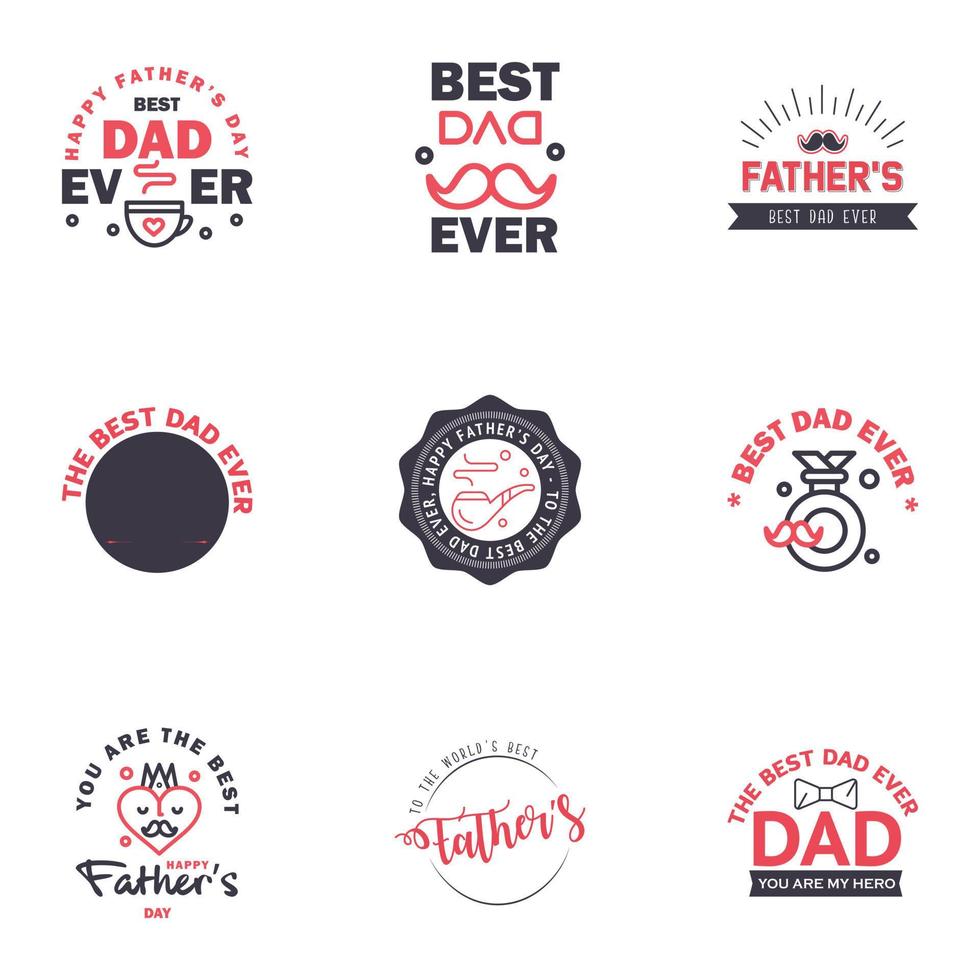 Happy Fathers Day vector hand lettering 9 Black and Pink Calligraphy illustration for greeting card festival poster etc Editable Vector Design Elements