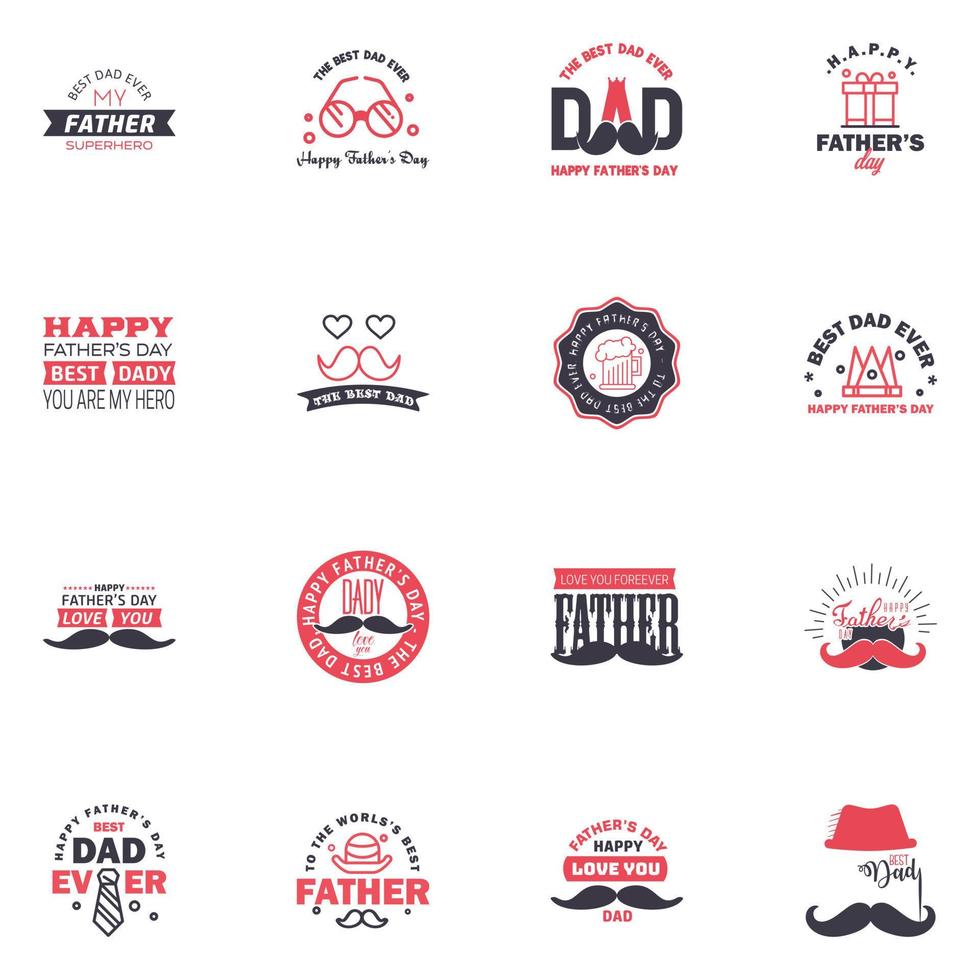 Happy fathers day greeting cards set 16 Black and Pink Vector typography lettering Usable for banners print You are the best dad text design Editable Vector Design Elements