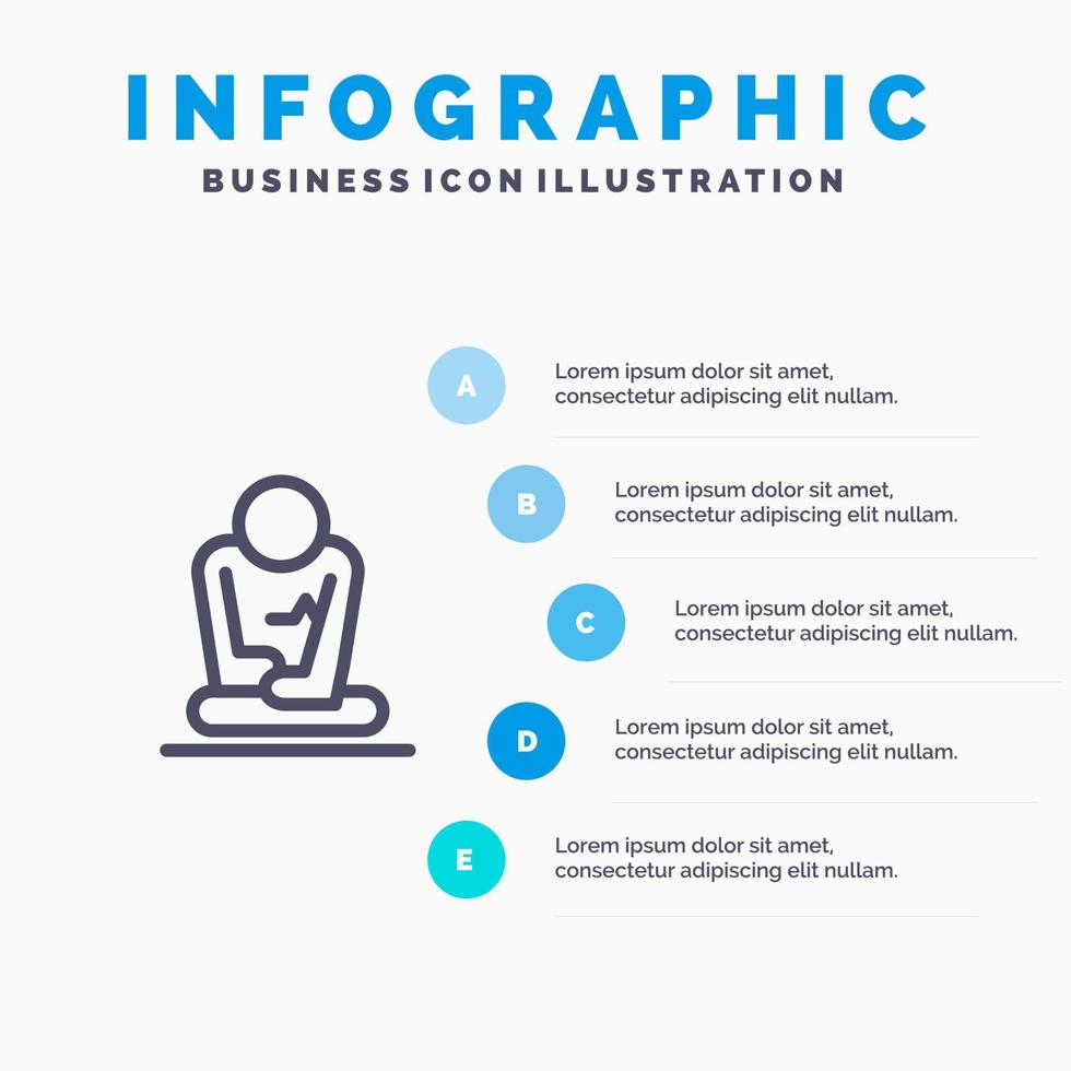 Fast Meditation Training Yoga Line icon with 5 steps presentation infographics Background vector