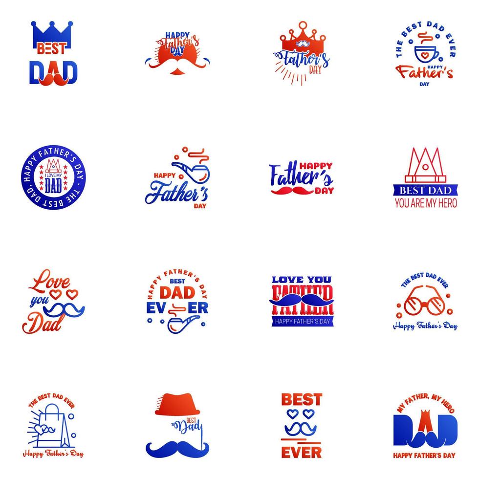 Happy fathers day set 16 Blue and red Vector typography Vintage lettering for fathers day greeting cards banners tshirt design You are the best dad Editable Vector Design Elements