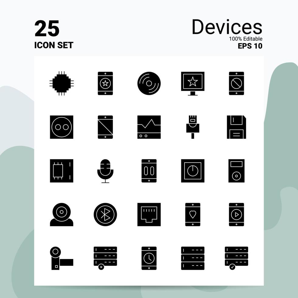 Conjunto de iconos de 25 dispositivos 100 archivos editables eps 10 ideas de concepto de logotipo de empresa diseño de icono de glifo sólido vector