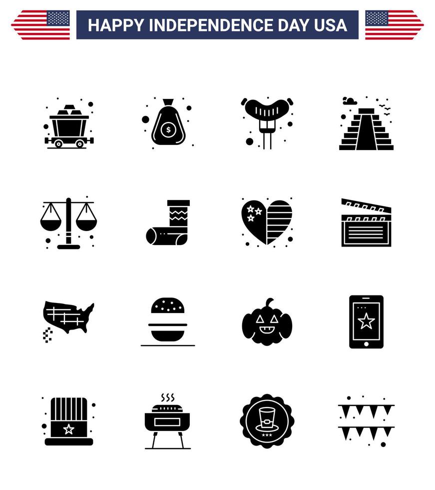 16 Creative USA Icons Modern Independence Signs and 4th July Symbols of scale justice frankfurter court landmark Editable USA Day Vector Design Elements