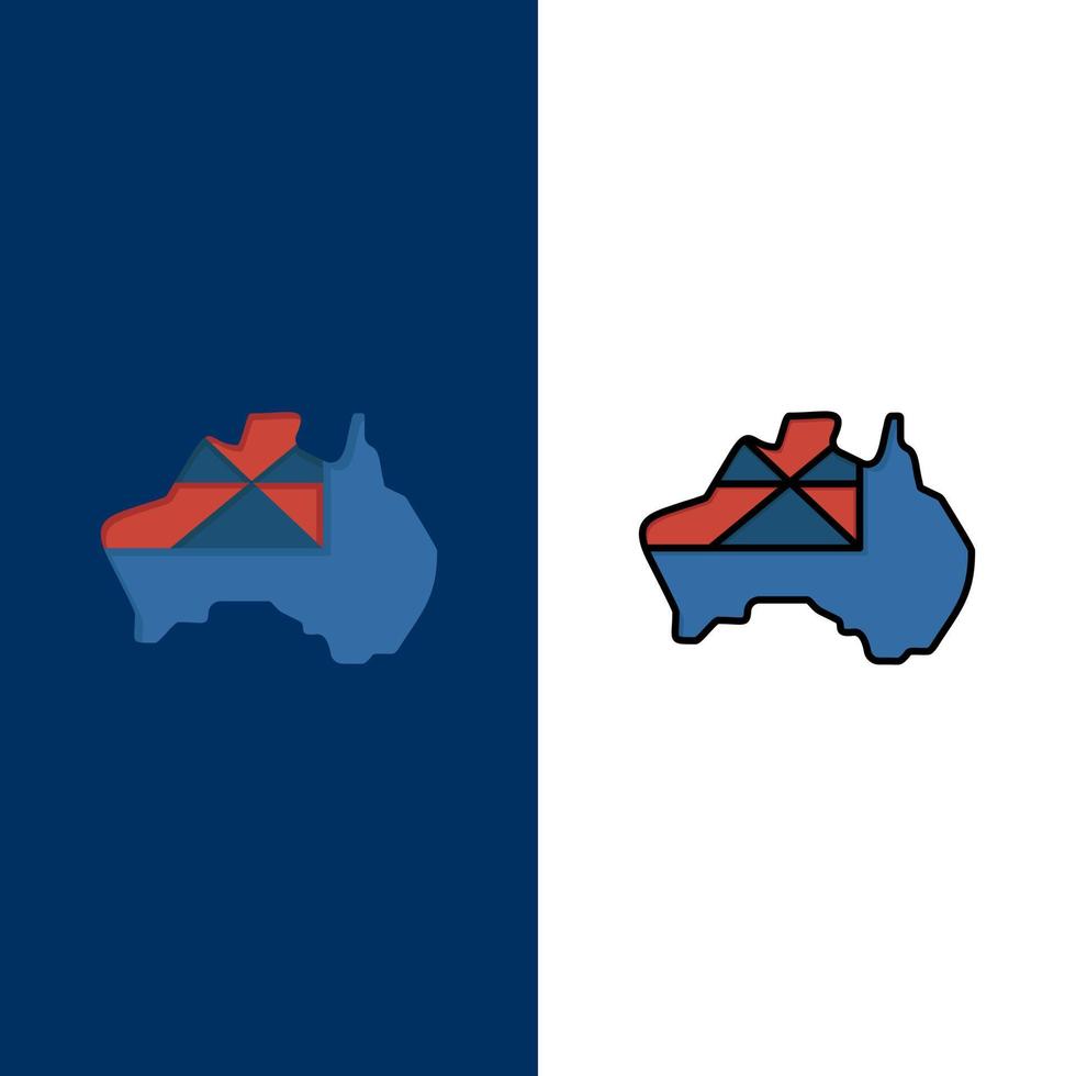 australia mapa país bandera iconos plano y línea llena conjunto de iconos vector fondo azul