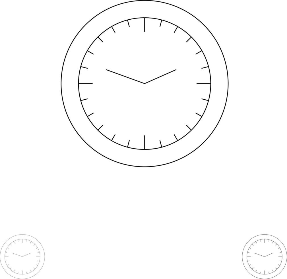 Clock Office Time Wall Watch Bold and thin black line icon set vector