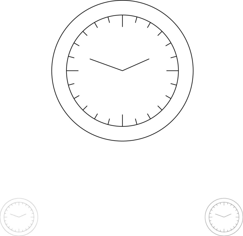 reloj de pared de tiempo de oficina conjunto de iconos de línea negra audaz y delgada vector