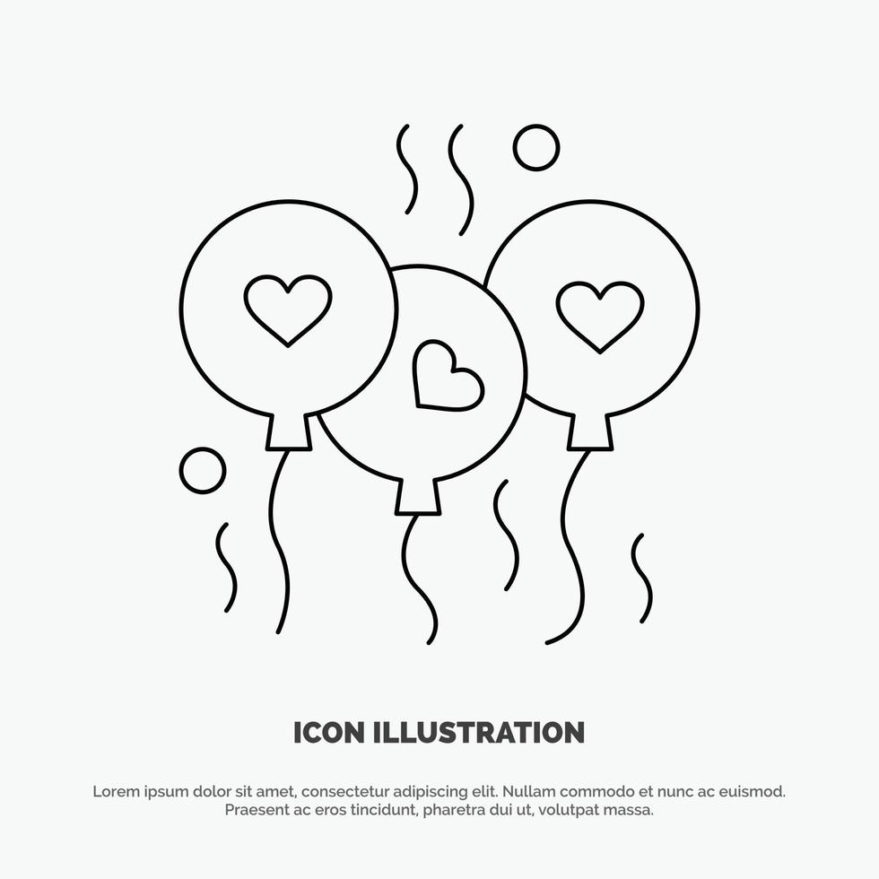 Balloon Love Heart Wedding Line Icon Vector