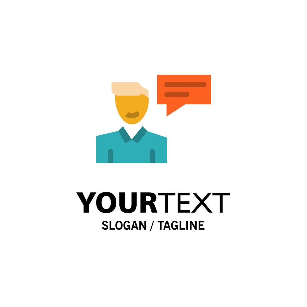 mensaje de chat emergente hombre conversación empresa logotipo plantilla color plano vector