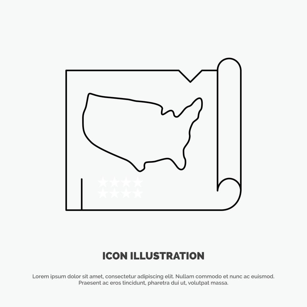 Map States United Usa Line Icon Vector