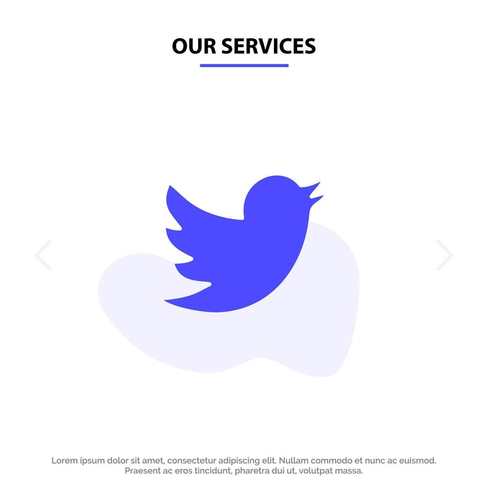 Our Services Network Social Twitter Solid Glyph Icon Web card Template vector