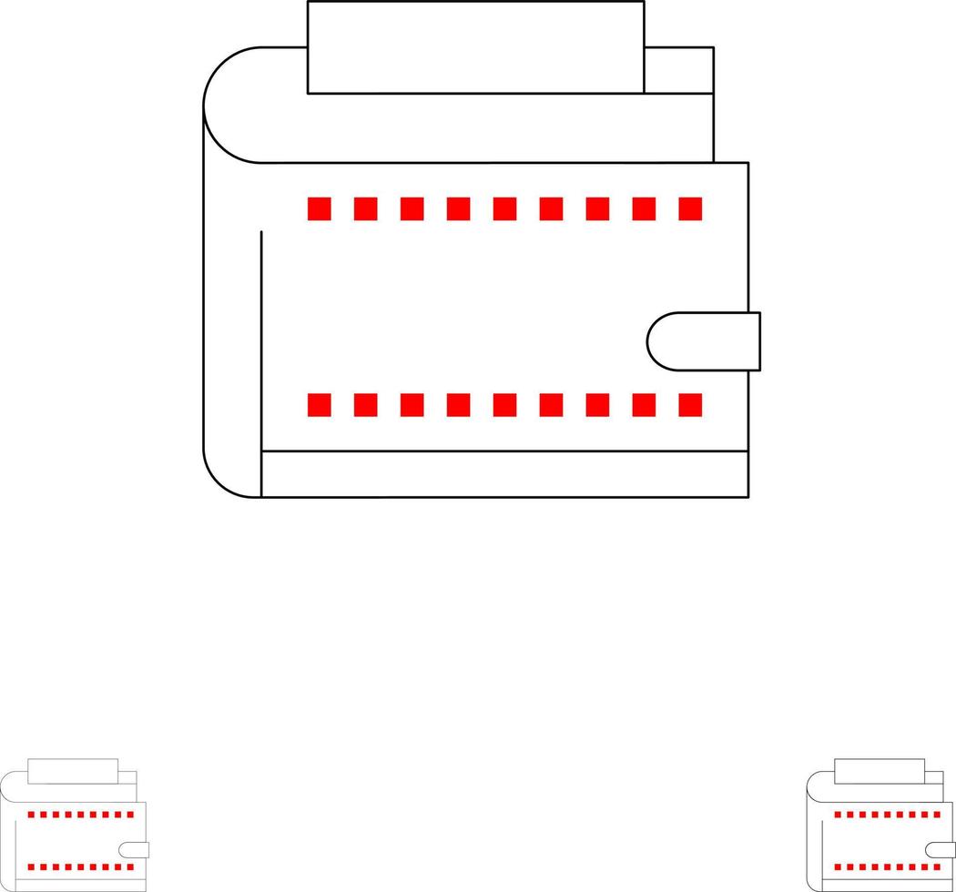 billetera efectivo finanzas dinero monedero personal negrita y delgada línea negra conjunto de iconos vector