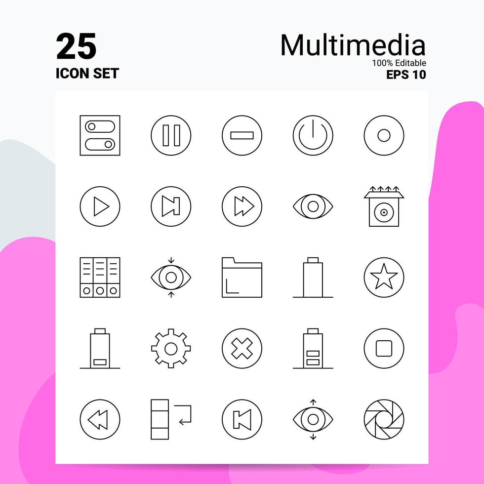 25 Multimedia Icon Set 100 Editable EPS 10 Files Business Logo Concept Ideas Line icon design vector
