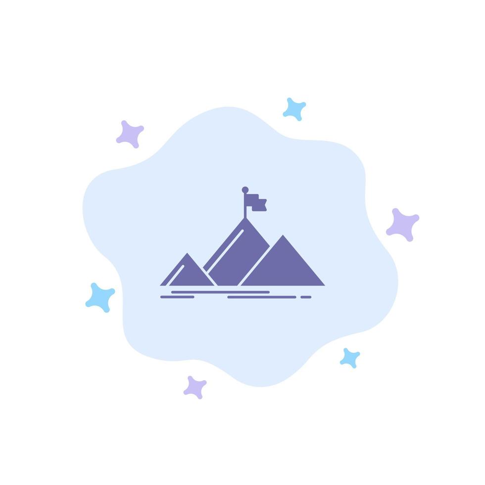 icono azul de la bandera del pico de la montaña de éxito en el fondo abstracto de la nube vector