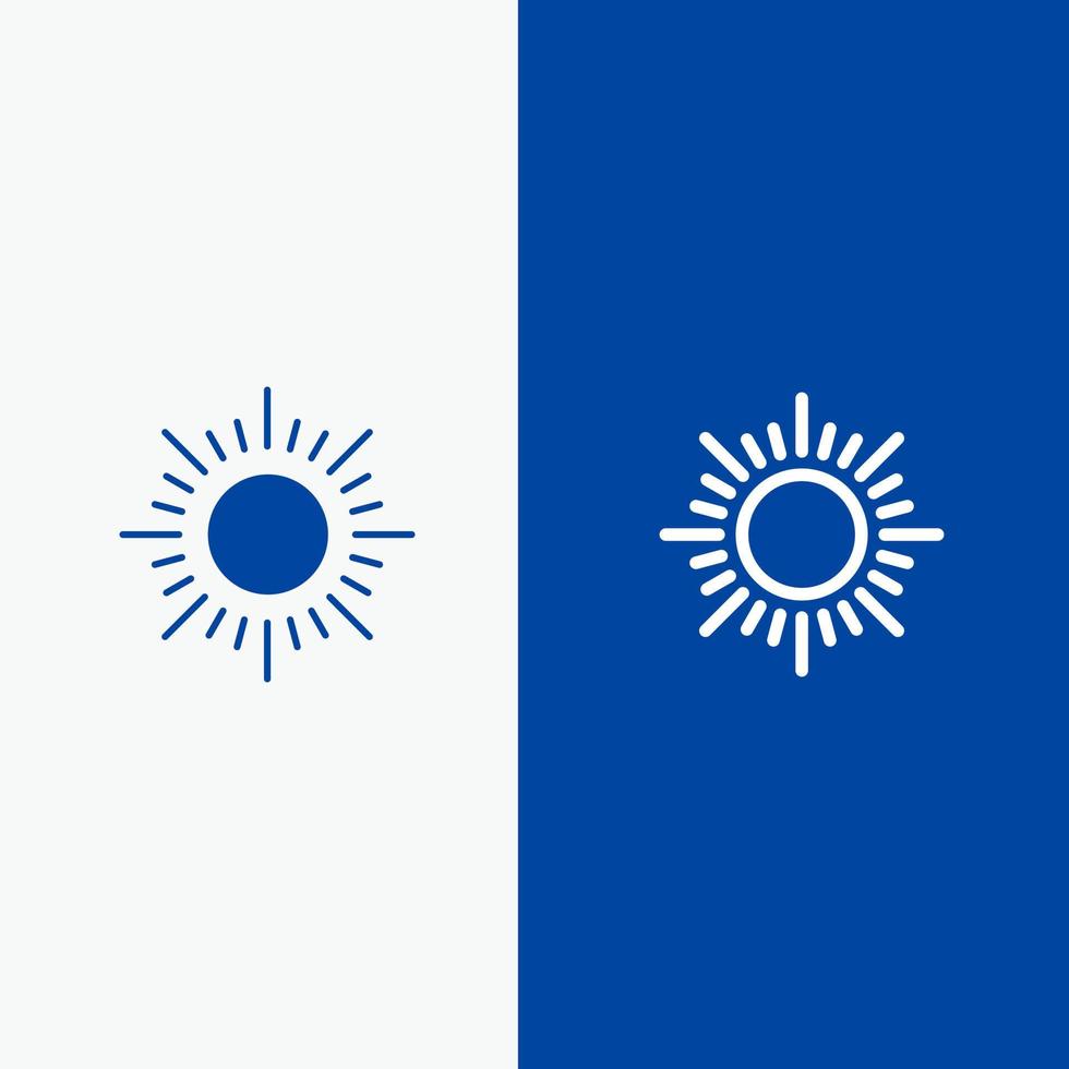 sol amanecer puesta de sol línea y glifo icono sólido bandera azul vector