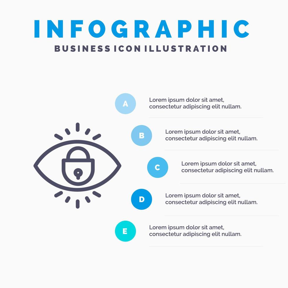 Eye Internet Security Lock Line icon with 5 steps presentation infographics Background vector