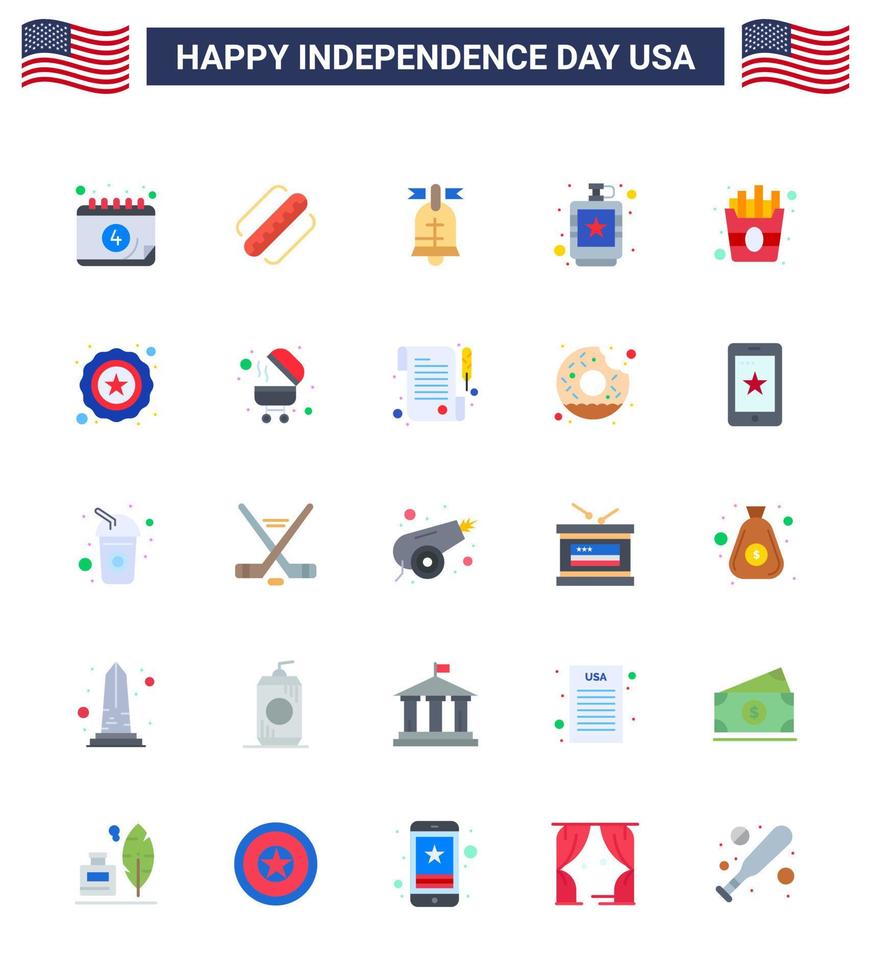 25 Flat Signs for USA Independence Day fast hip ball flask alcoholic Editable USA Day Vector Design Elements