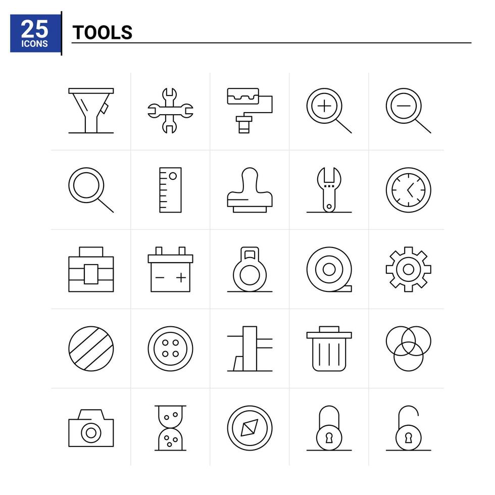 25 Tools icon set vector background