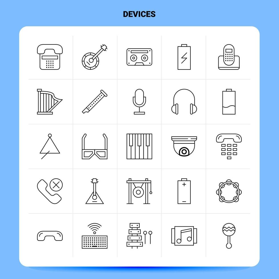 OutLine 25 Devices Icon set Vector Line Style Design Black Icons Set Linear pictogram pack Web and Mobile Business ideas design Vector Illustration