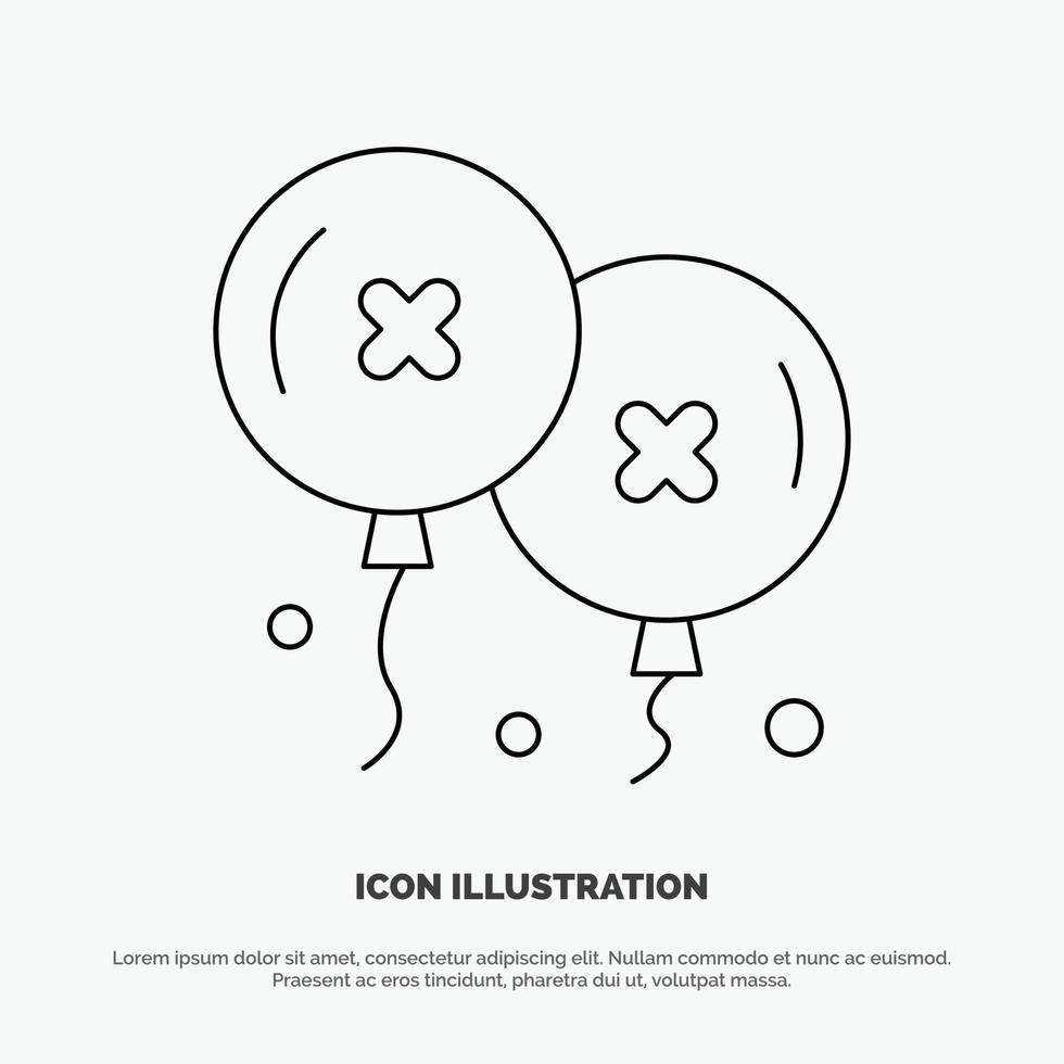 Balloons Birthday Birthday Party Celebration Line Icon Vector