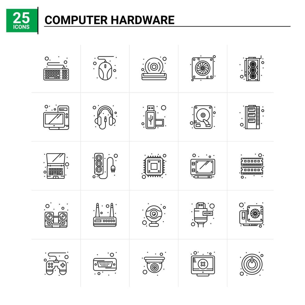 25 Computer Hardware icon set vector background