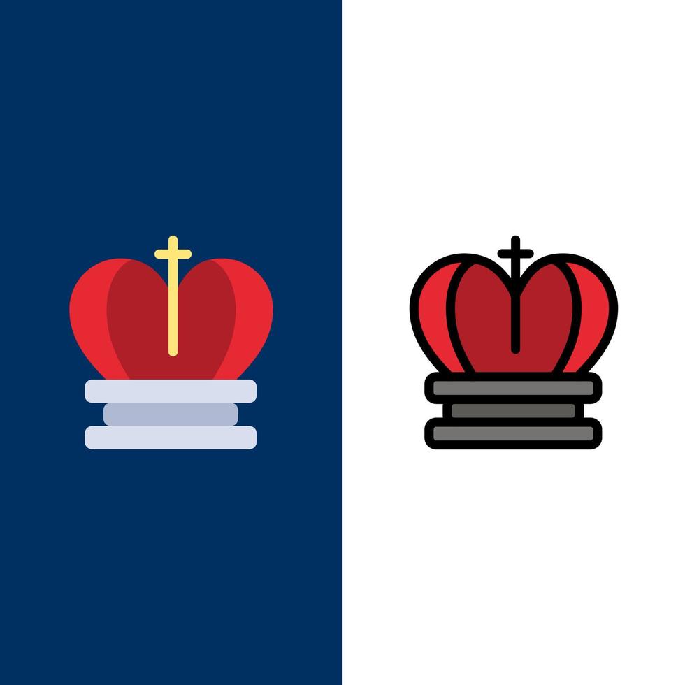 Crown King Royal Empire  Icons Flat and Line Filled Icon Set Vector Blue Background