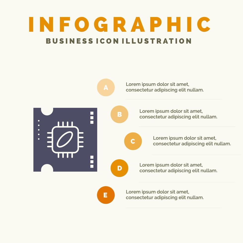 cpu microchip procesador procesador chip sólido icono infografía 5 pasos presentación antecedentes vector