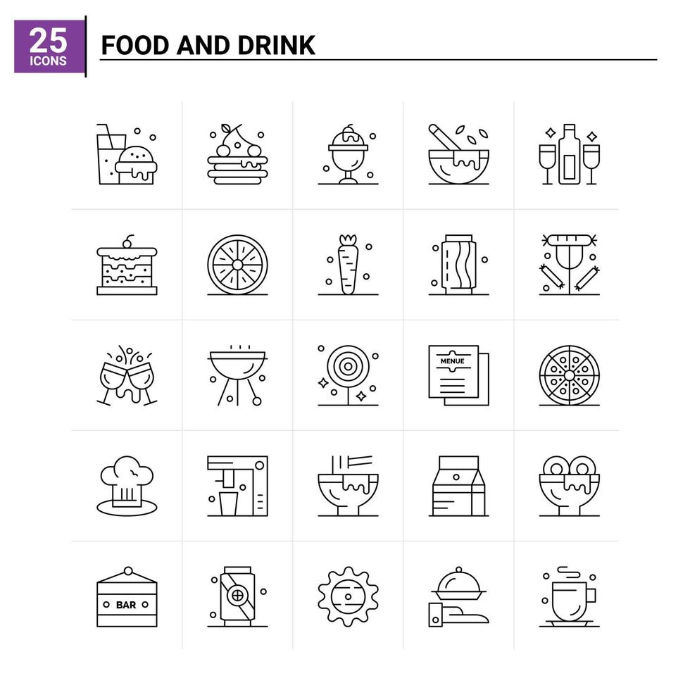 25 comida y bebida icono conjunto vector fondo