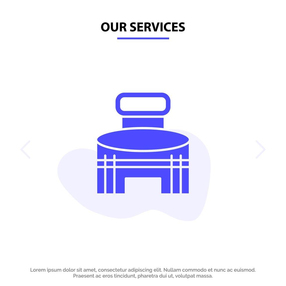 Our Services Building Exterior Game Sport Stadium Solid Glyph Icon Web card Template vector