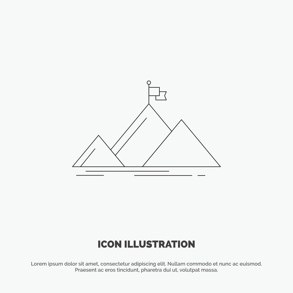 Success Mountain Peak Flag  Line Icon Vector