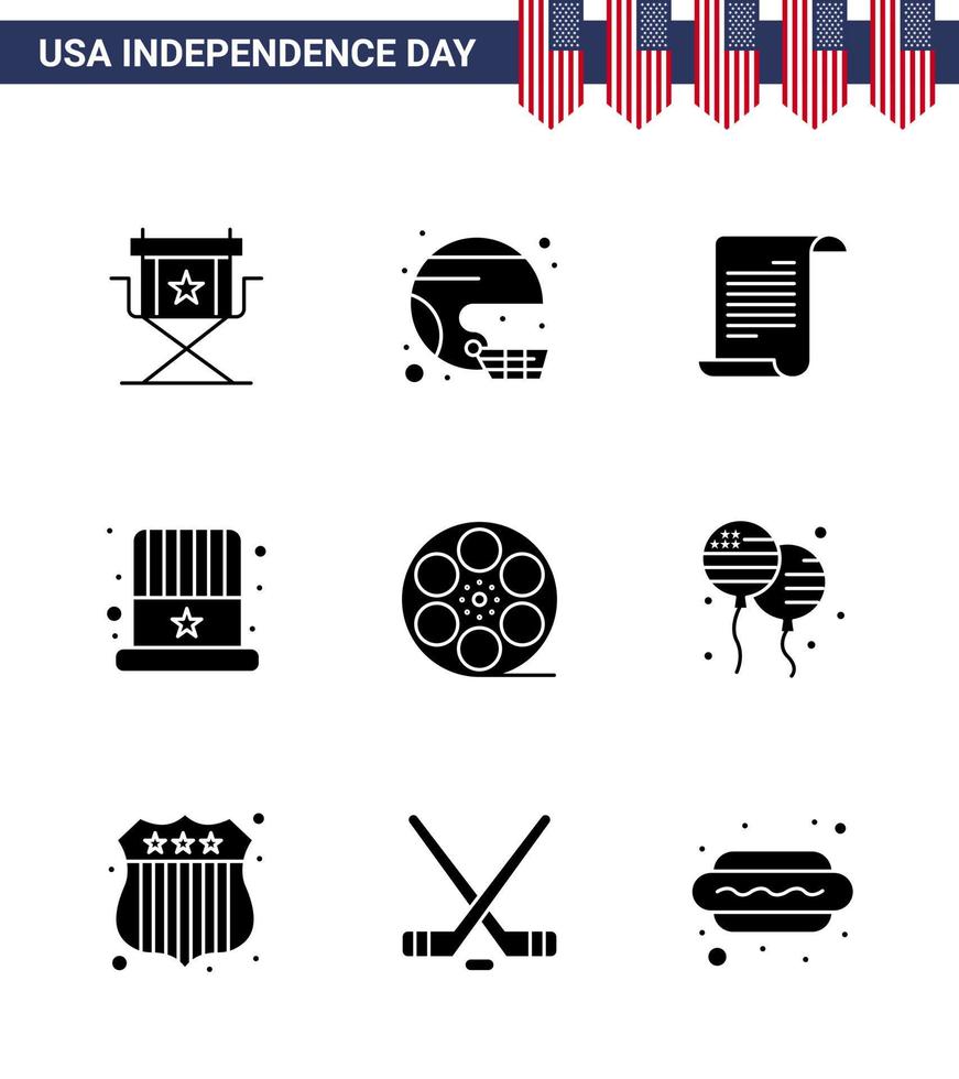 Stock Vector Icon Pack of American Day 9 Line Signs and Symbols for hat american sport usa text Editable USA Day Vector Design Elements