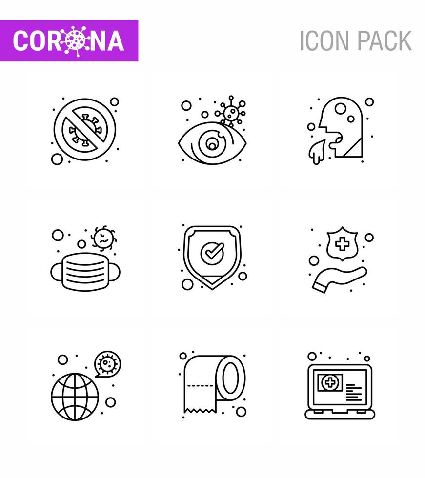 conjunto de iconos covid19 para el paquete infográfico de 9 líneas, como la vista médica de la cara, personas, atención médica, coronavirus viral 2019nov, elementos de diseño de vectores de enfermedades