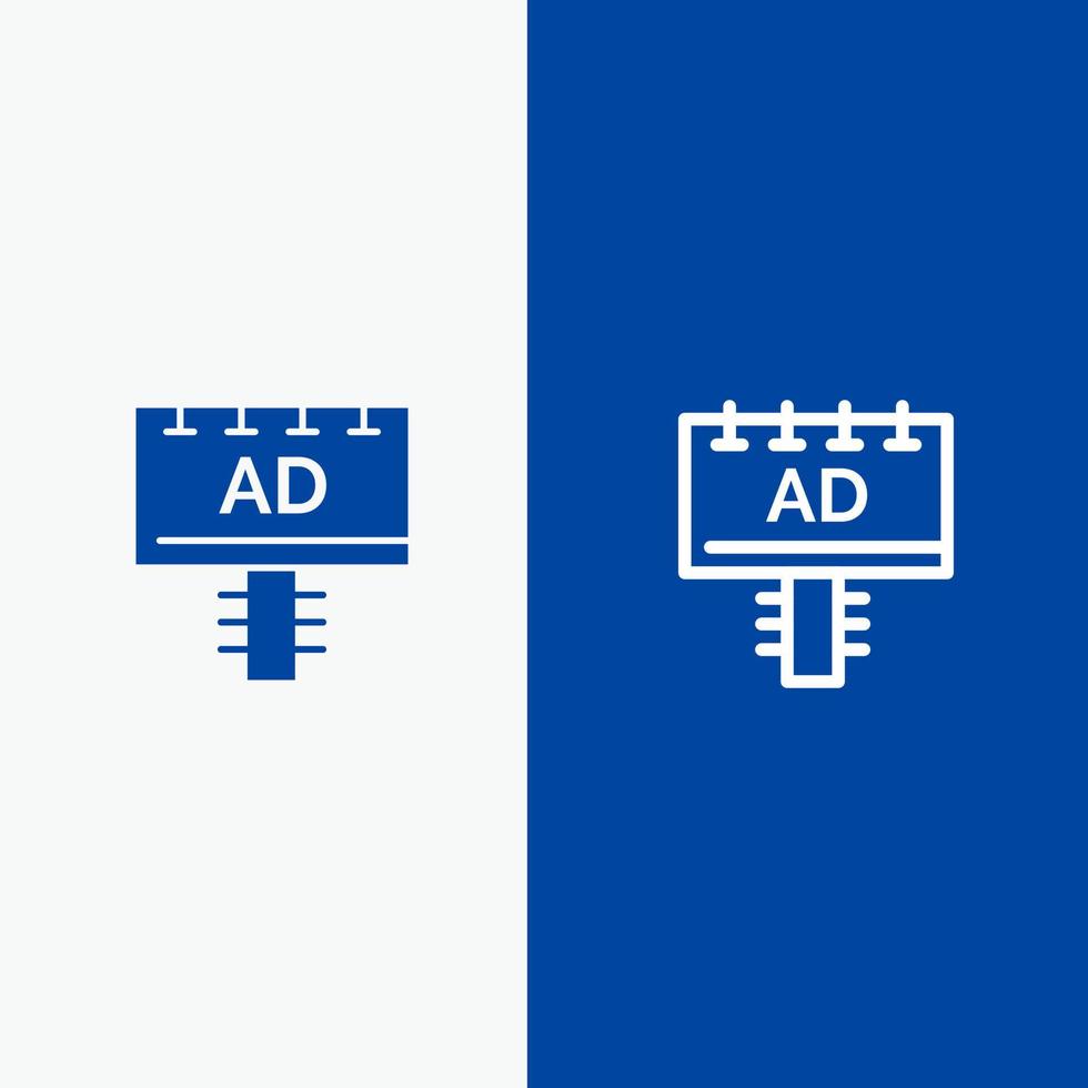 tablero de anuncios publicidad letrero línea y glifo icono sólido banner azul línea y glifo icono sólido banner azul vector