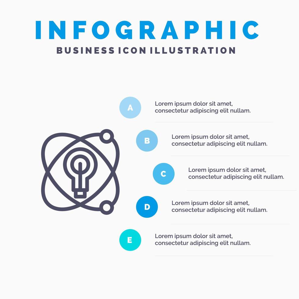 Atom Education Nuclear Bulb Blue Infographics Template 5 Steps Vector Line Icon template