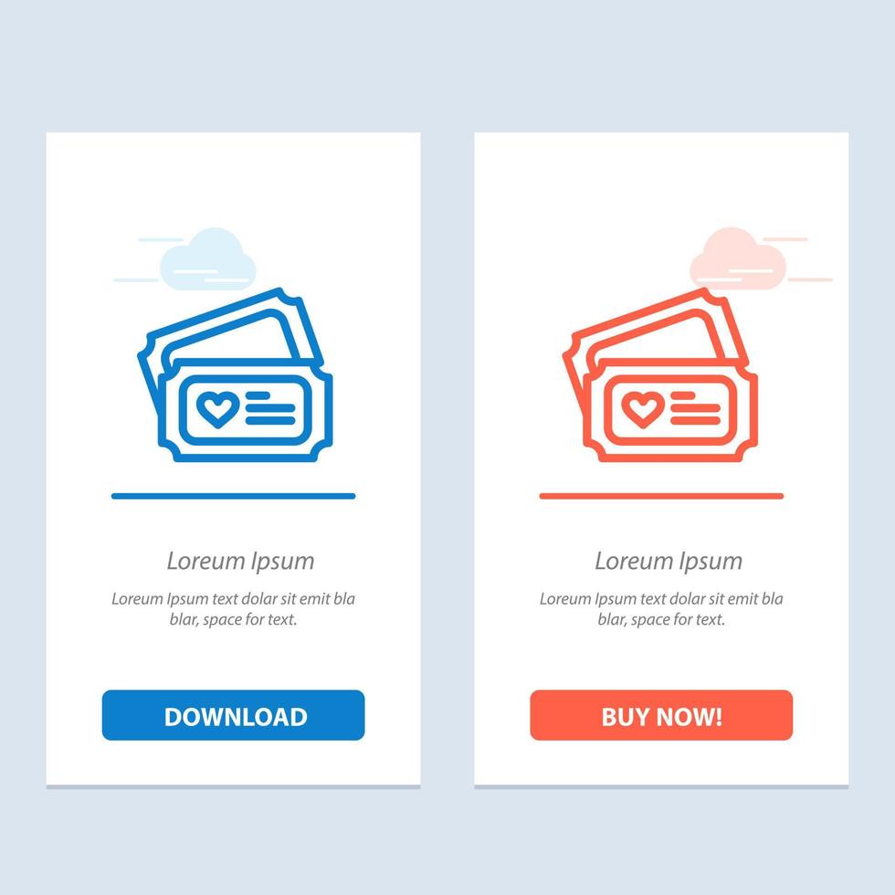 Ticket Love Heart Wedding  Blue and Red Download and Buy Now web Widget Card Template vector