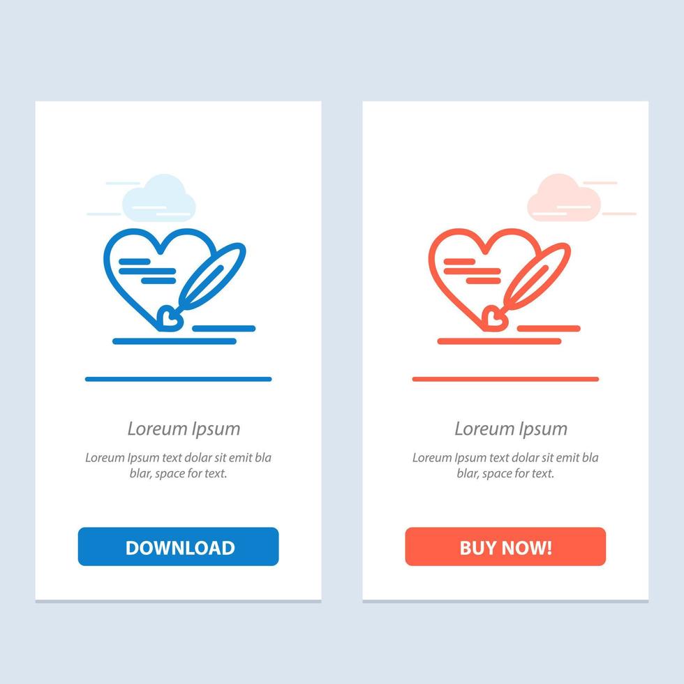 Pen Love Heart Wedding  Blue and Red Download and Buy Now web Widget Card Template vector