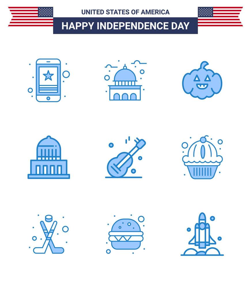 9 señales azules para el día de la independencia de estados unidos guiter hito ciudad de estados unidos estados unidos elementos de diseño vectorial editables del día de estados unidos vector