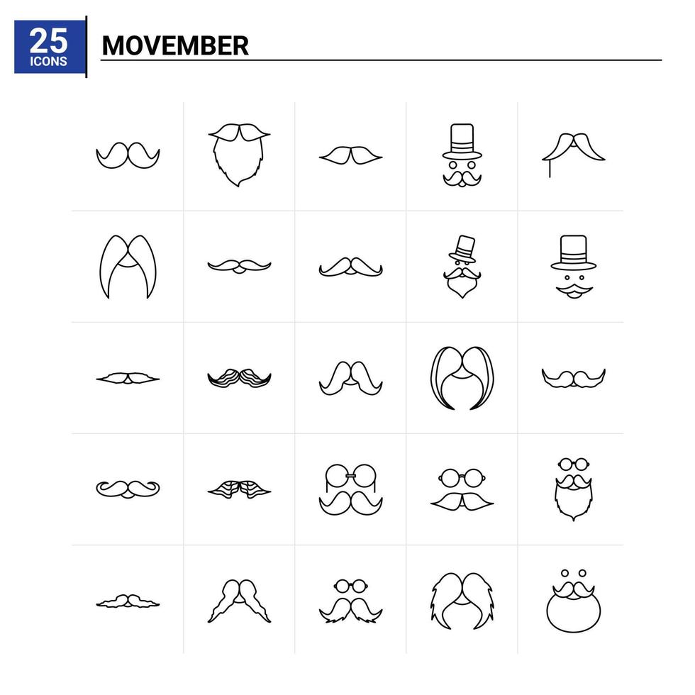 Fondo de vector de conjunto de iconos de 25 movember