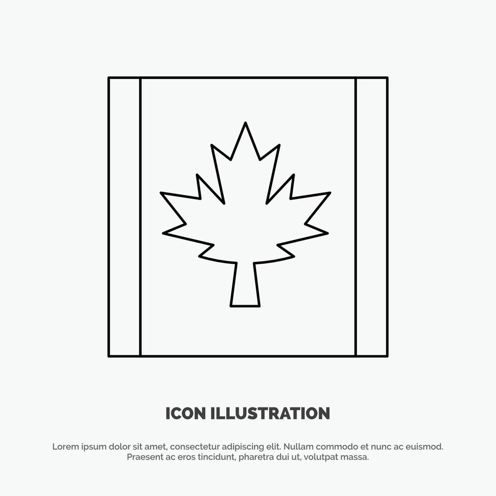 vector de icono de línea de hoja de bandera de canadá
