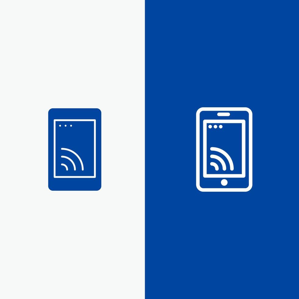 línea de servicio wifi de celda móvil y glifo icono sólido banner azul línea y glifo icono sólido banner azul vector