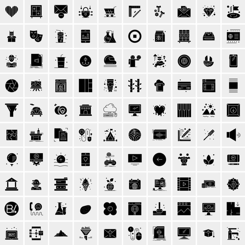 conjunto de 100 iconos sólidos universales vector